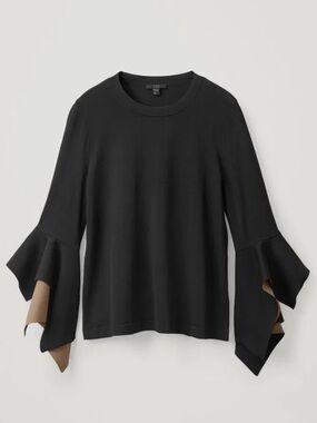 NWT COS Knitted Draped Lined Sleeves Black and Tan Top Size Small